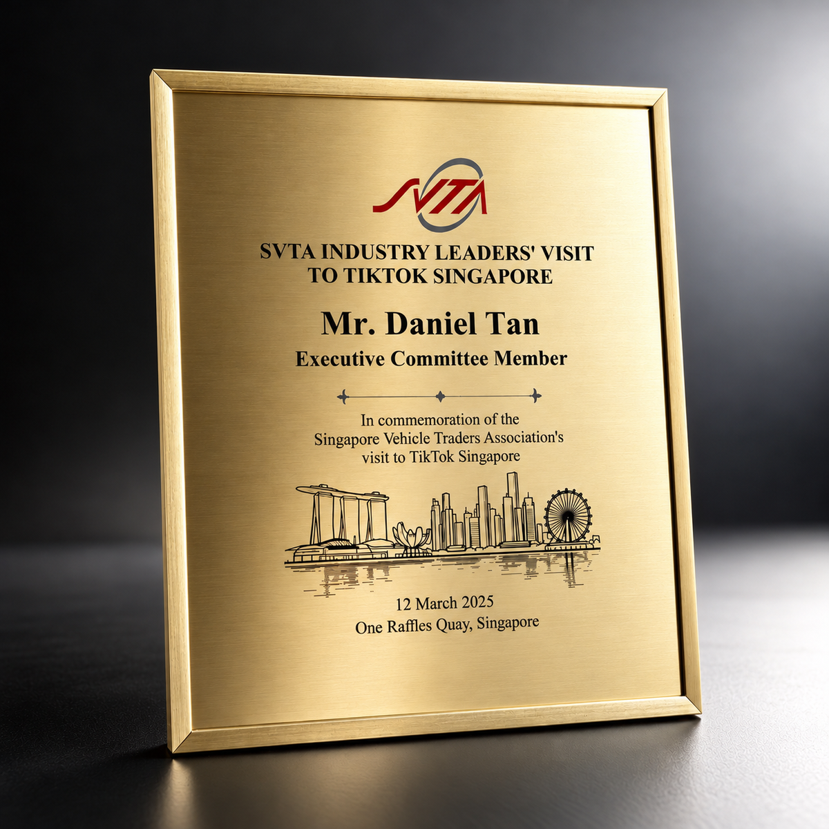 CT-1001 Aluminium Frame Plaque, gold, brushed gold panel with custom printing