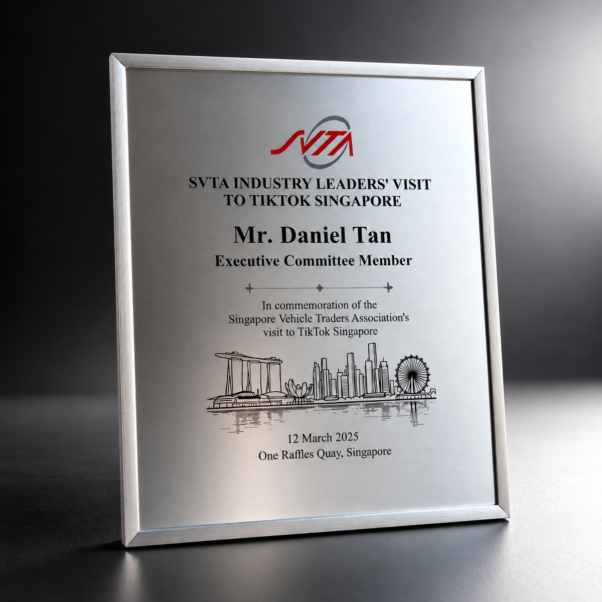 CT-1001 Aluminium Frame Plaque, silver, brushed silver panel with custom printing