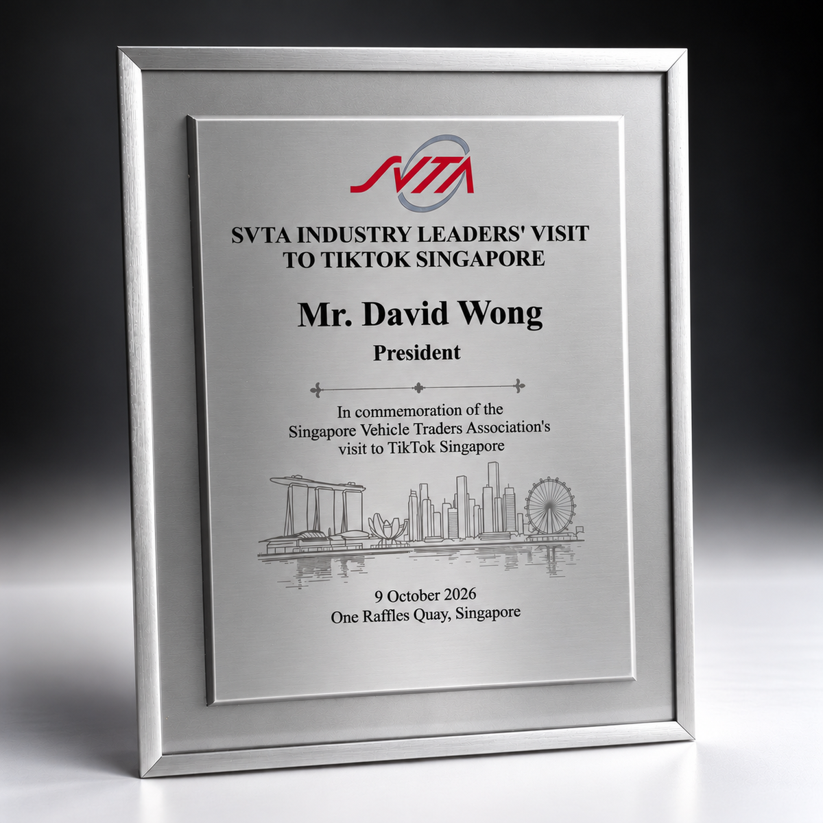 CT-1036 Raised Panel Frame Plaque, silver, raised bevelled panel in a brushed silver frame