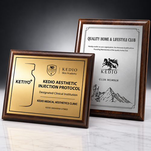 CT-1073 Walnut Plaque with gold and silver plates, custom printed with logo and citation