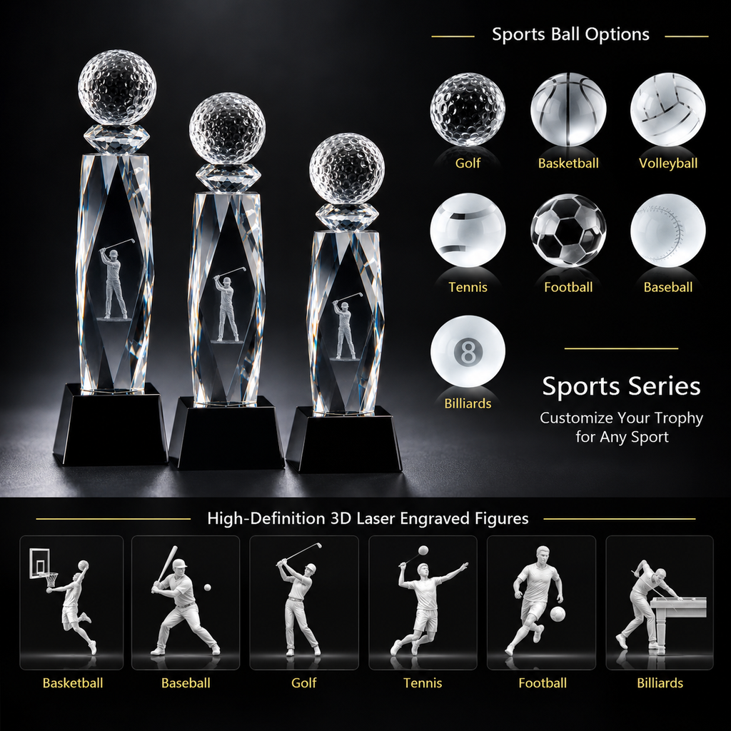 SP-1001 钻切内雕 / Diamond Pillar with Sports Ball & 3D Figure