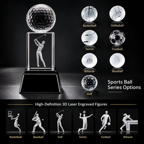 GF-1008 晶柱雕影 / Crystal Pillar with Sports Ball & 3D Figure