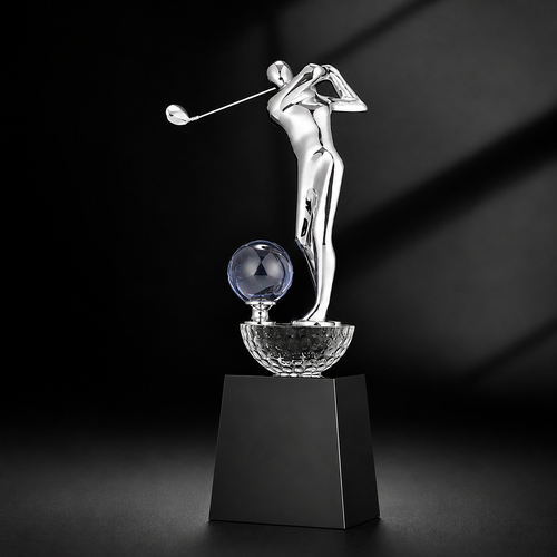 GF-1032 挥杆雕像 / Golfer Statue with Blue Orb — Silver