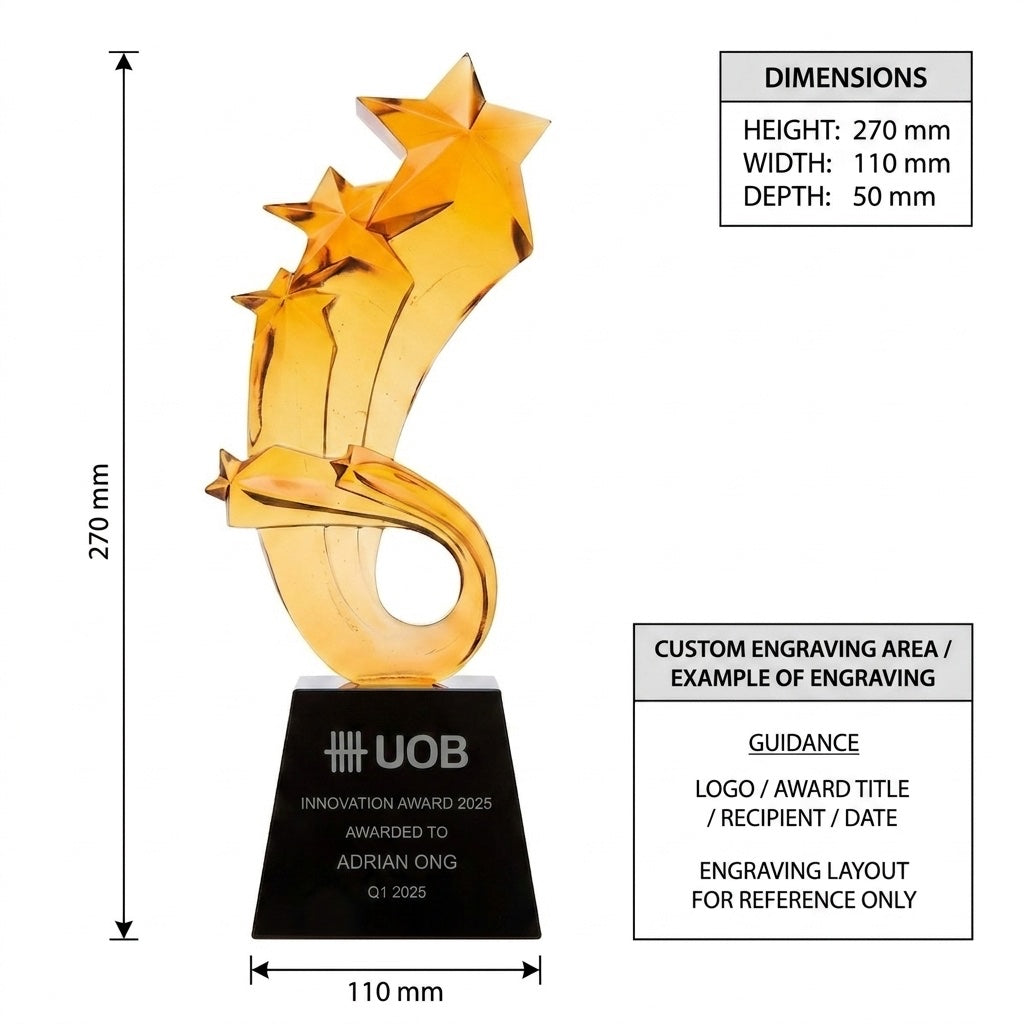 JB-1029 五 星 / Five Stars — dimensions and engraving area