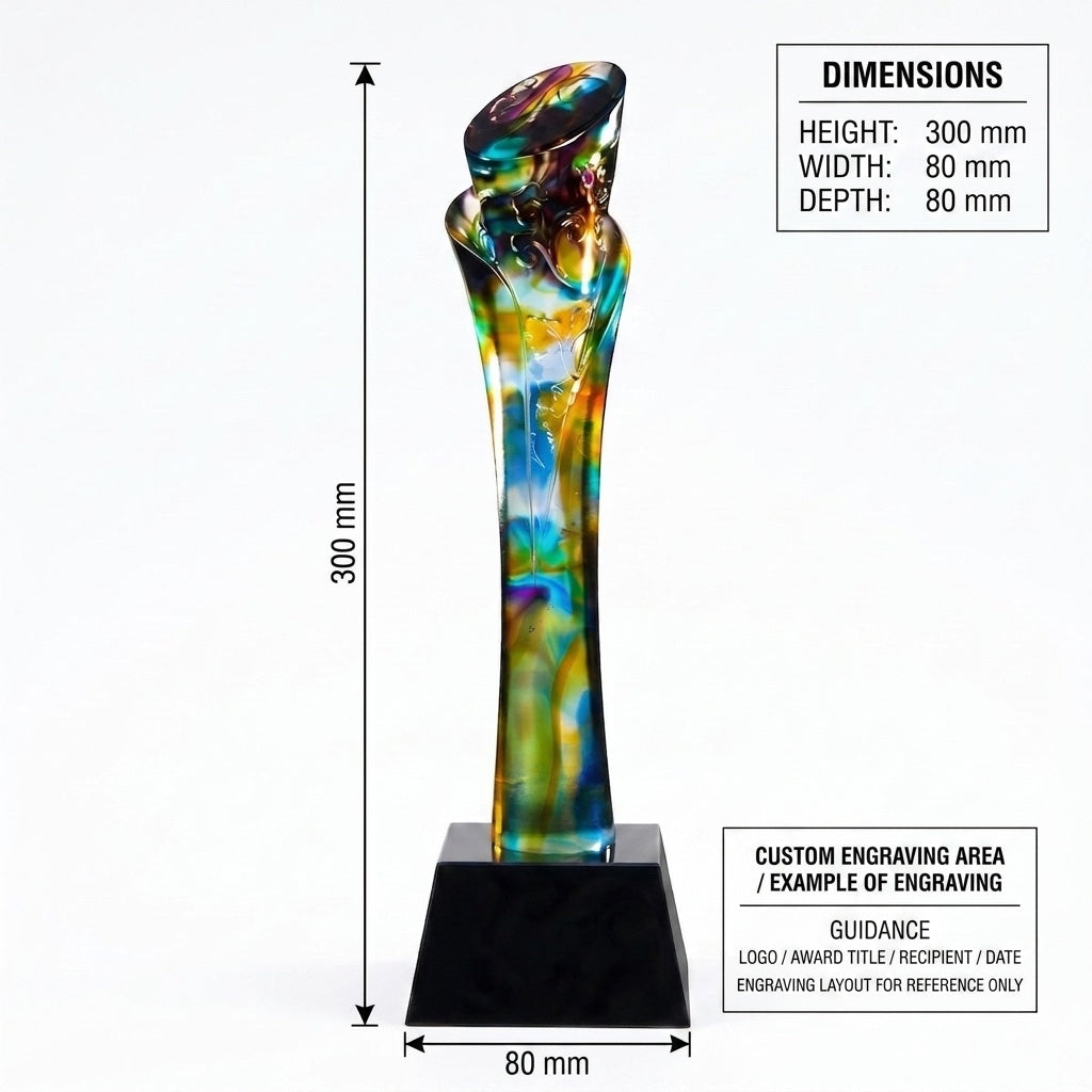 JB-1076 云端奖杯 / Cloud-Top Trophy — dimensions and engraving area
