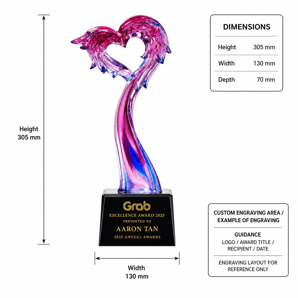 JB-1132 心绽放 / Heart in Bloom — dimensions and engraving area
