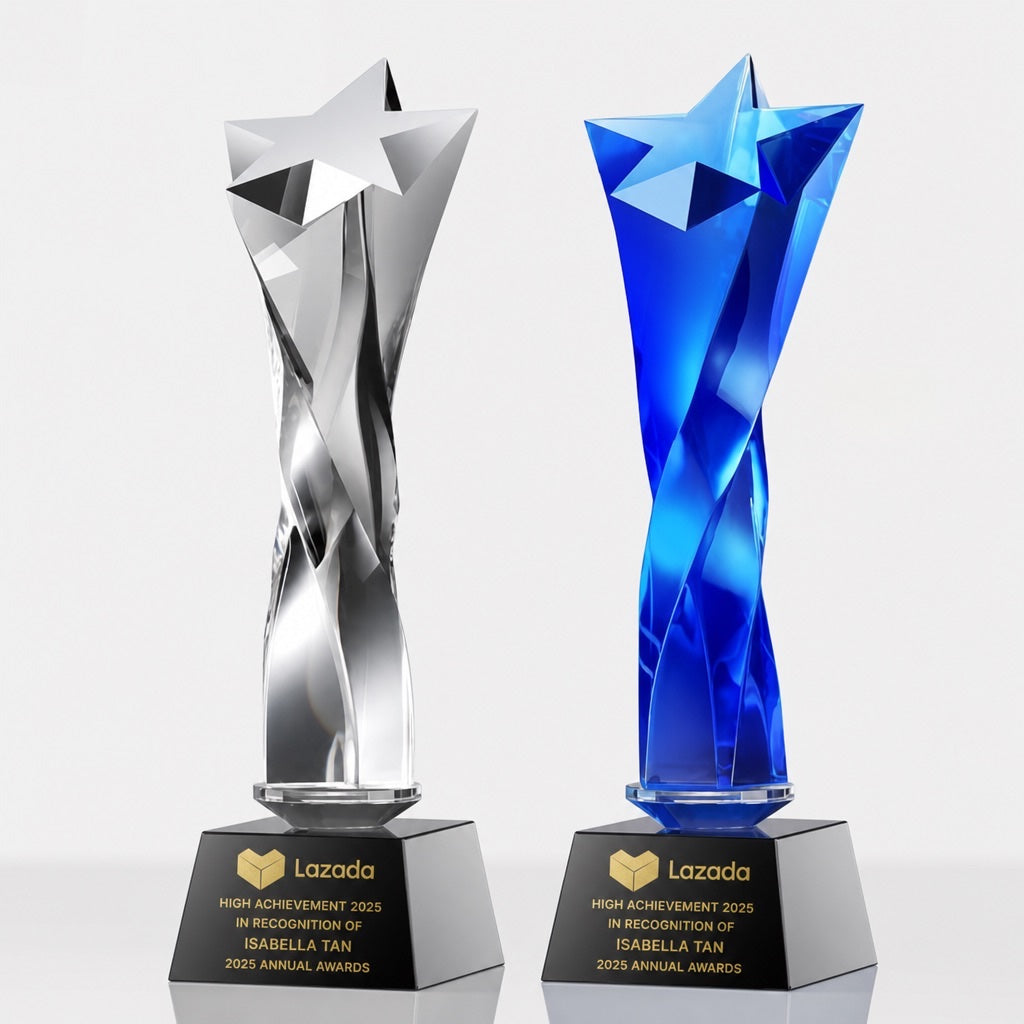 JC-1001D 扭柱五星 / Standard Crystal — Column — engraving mockup