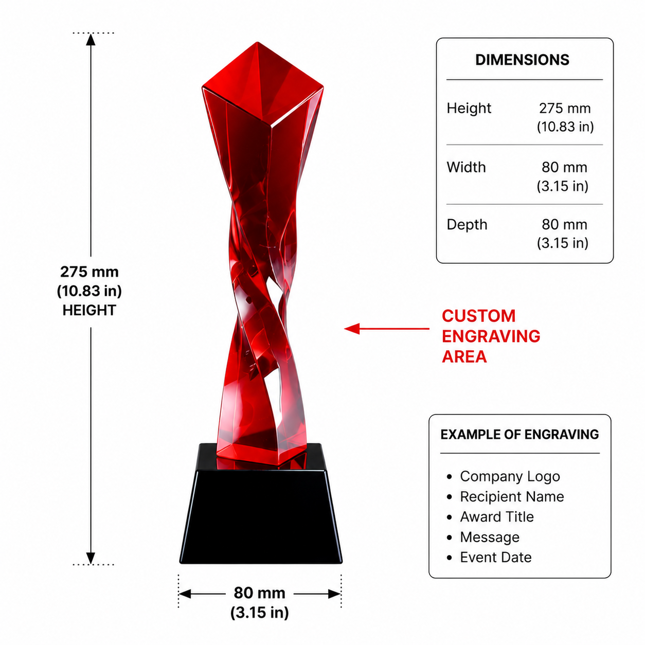 JC-1001 功勋奖杯-扭底 / Standard Crystal — Trophy — Design 2 spec