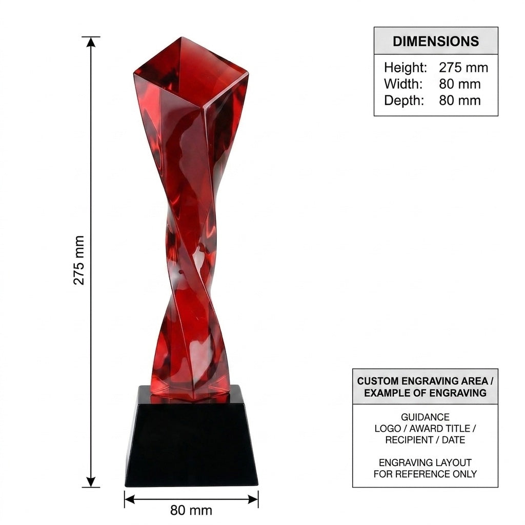 JC-1001 功勋奖杯-扭底 / Standard Crystal — Trophy — dimensions and engraving area