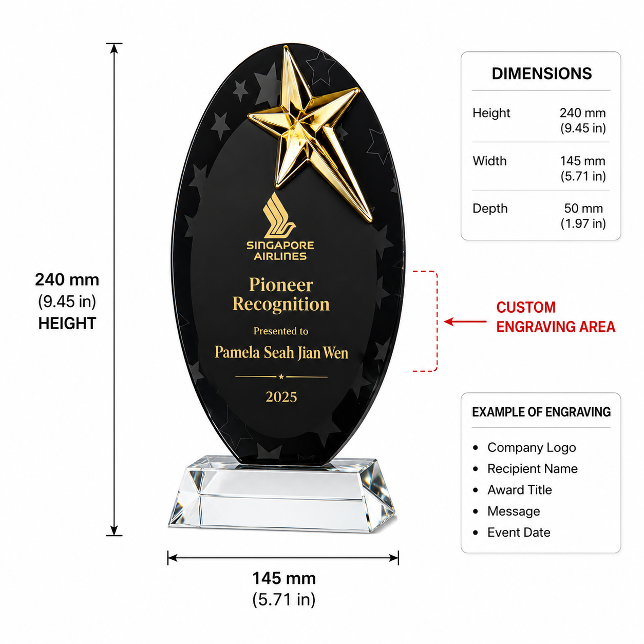 JC-1011 众星拱辰 / Standard Crystal — Star — spec
