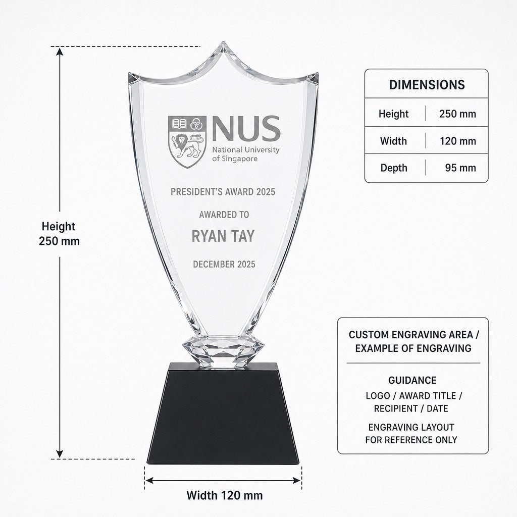 JC-1022 夺 冠 / Standard Crystal — Crown — dimensions and engraving area