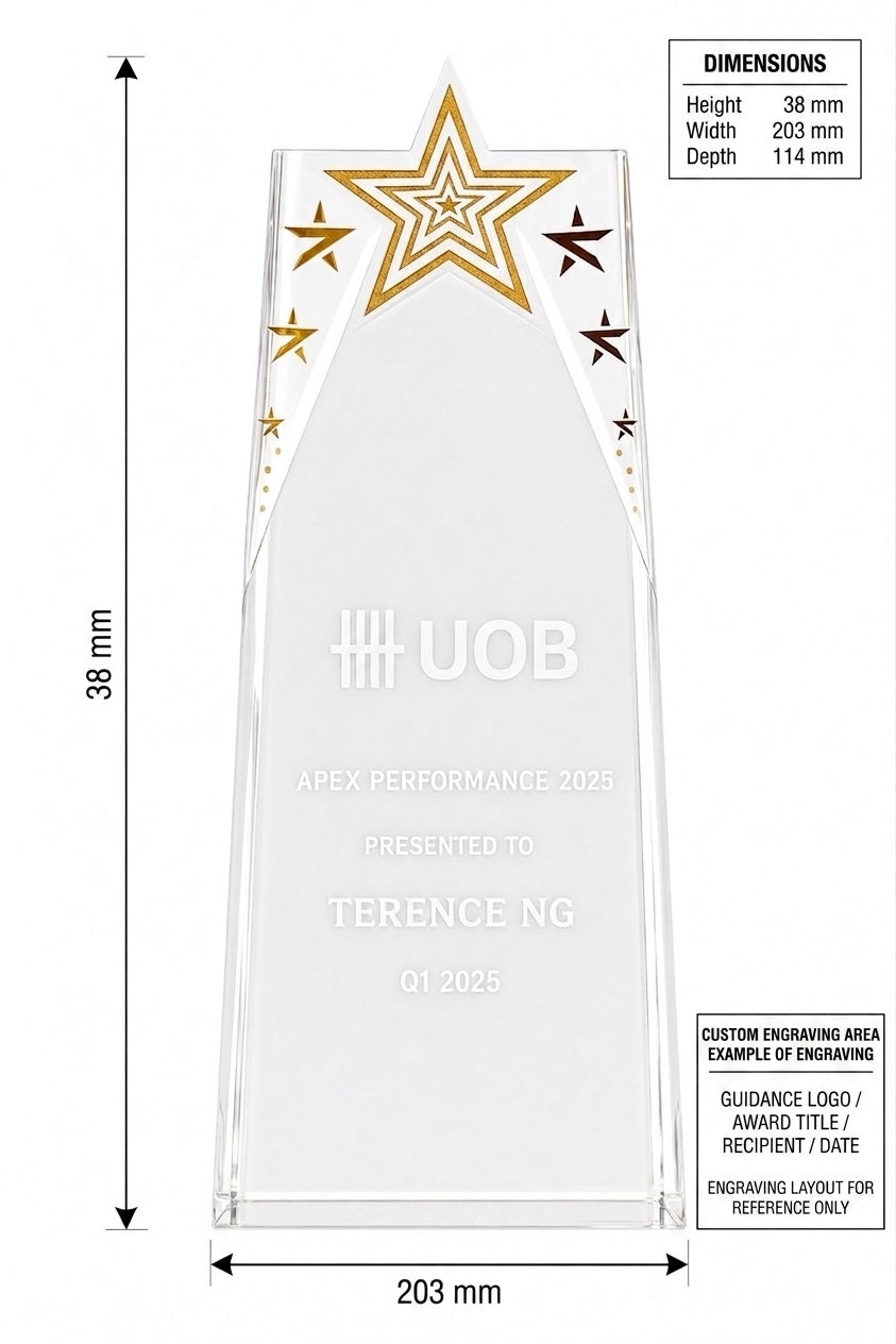 JC-1101 水晶星星 / Standard Crystal — Star — dimensions and engraving area