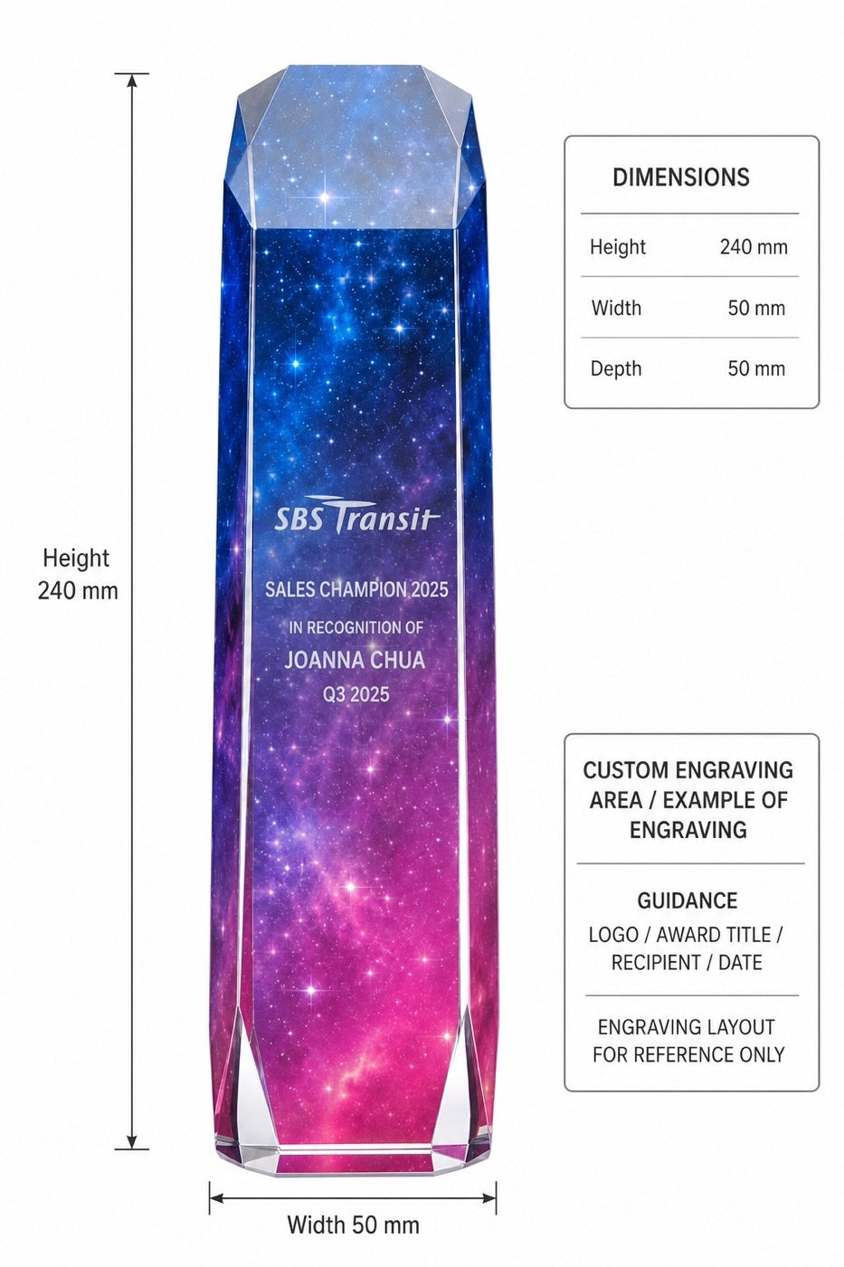 JC-1203 世纪魔方 / Standard Crystal Edition — dimensions and engraving area
