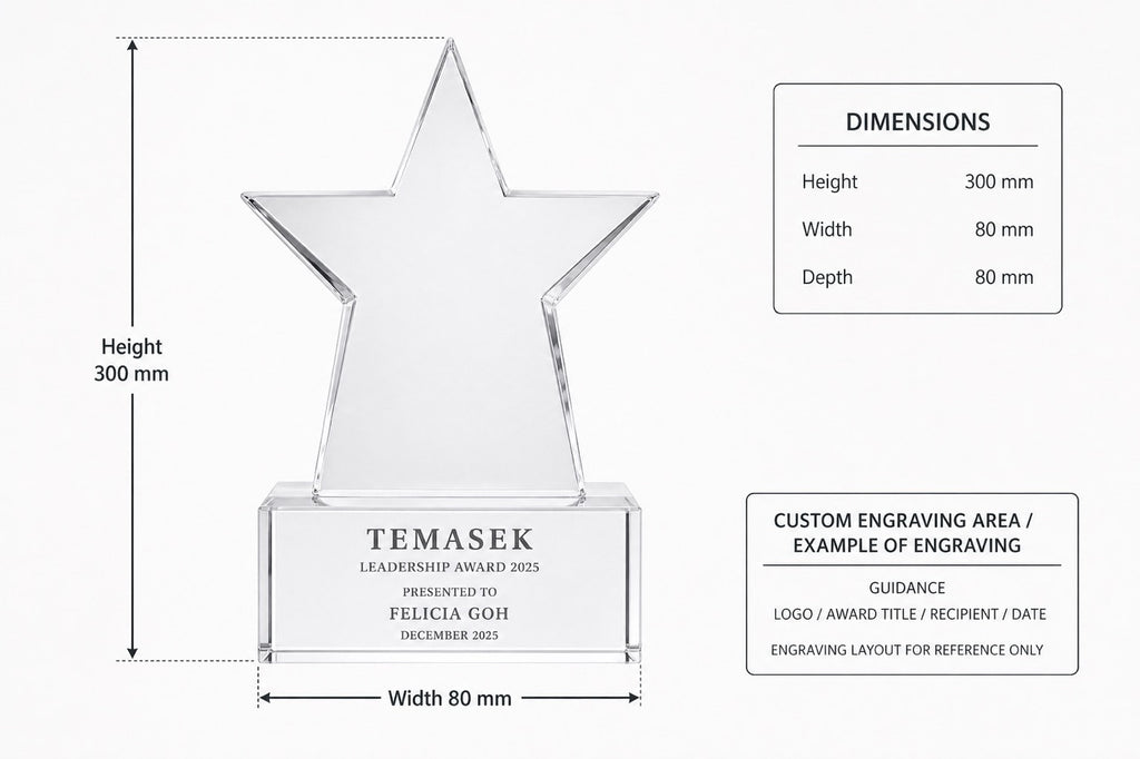 JC-1211B 闪耀之星 / Standard Crystal — Star — dimensions and engraving area