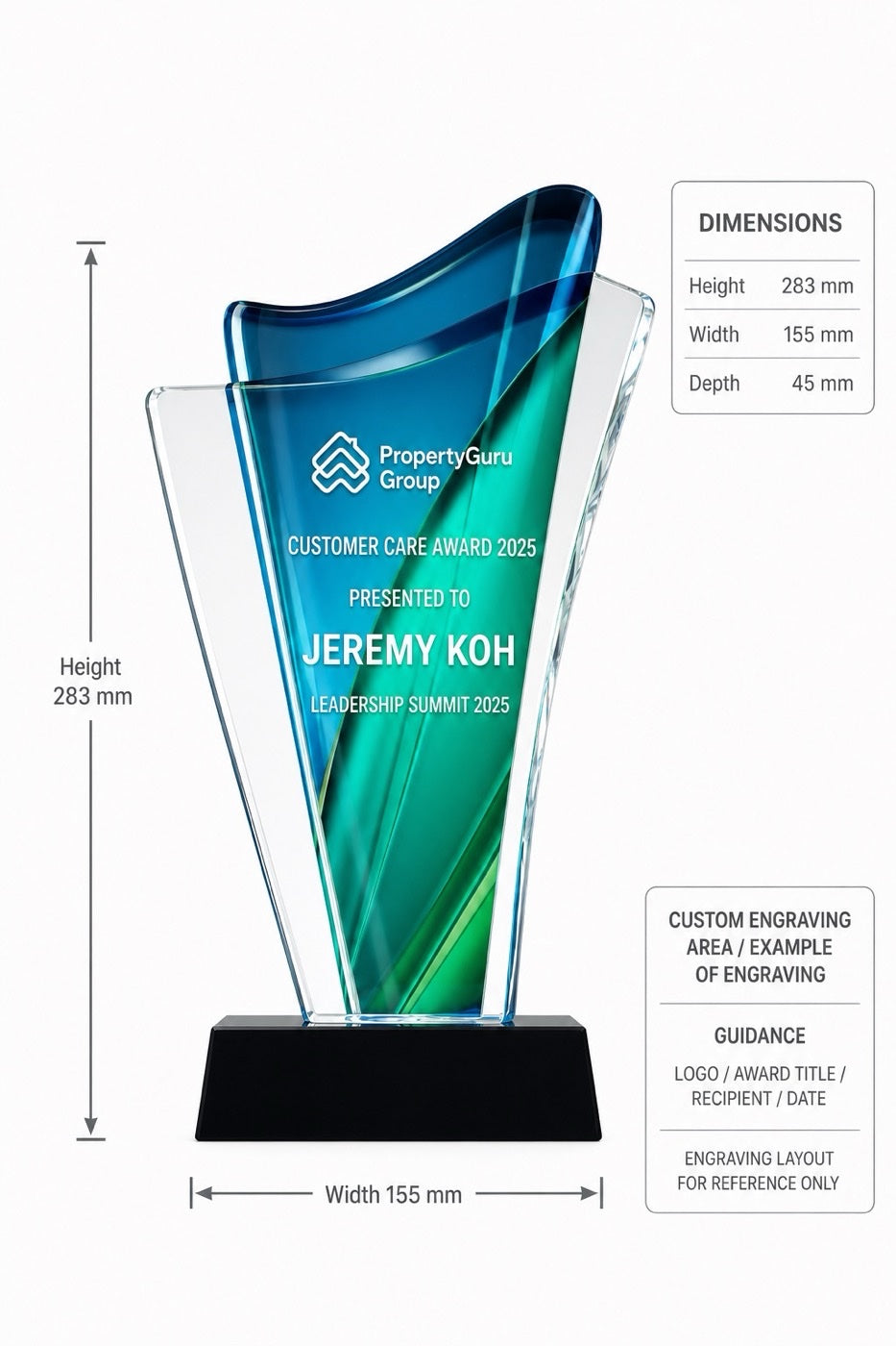 JC-1221 宏图大展 / Standard Crystal Edition — dimensions and engraving area