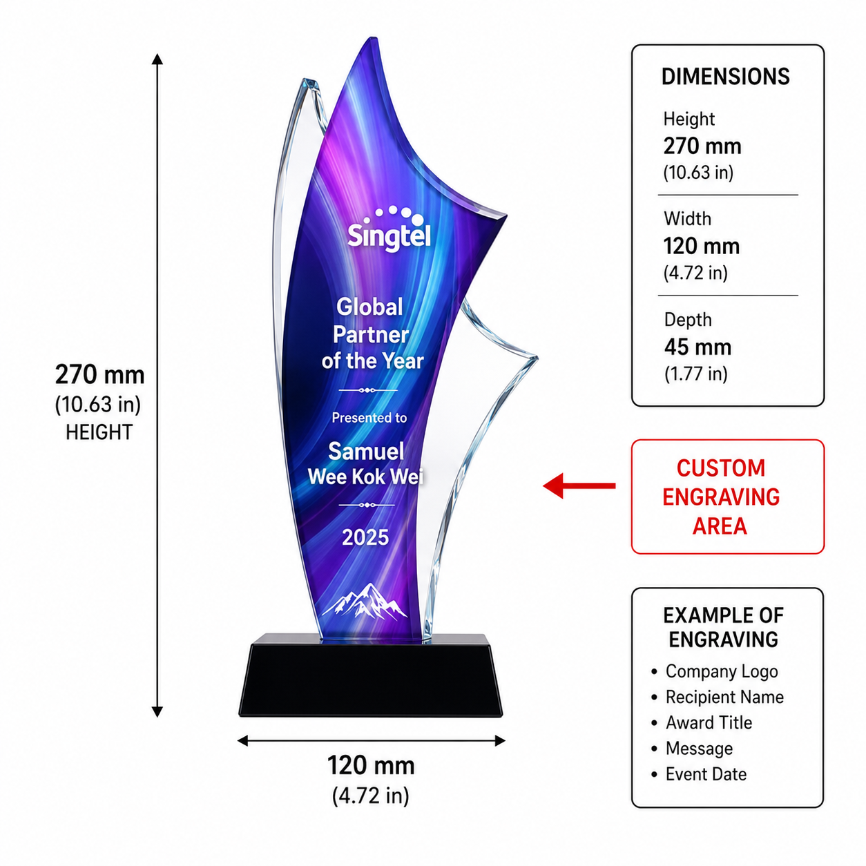 JC-1230 最优奖杯 / Standard Crystal — Trophy — spec