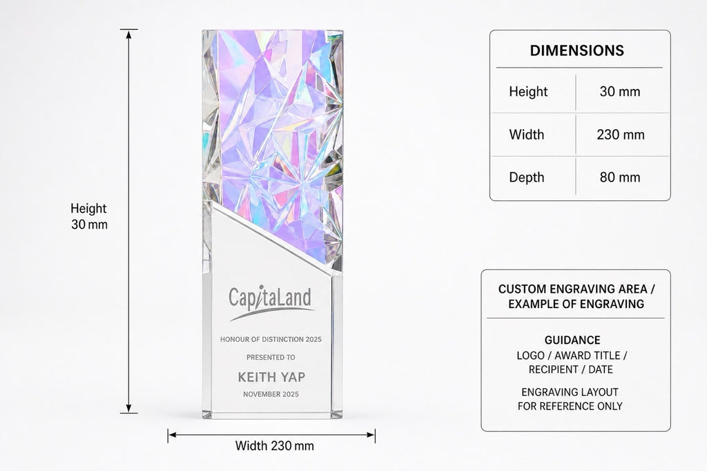 JC-1236A 炫彩水晶 / Standard Crystal Edition — dimensions and engraving area