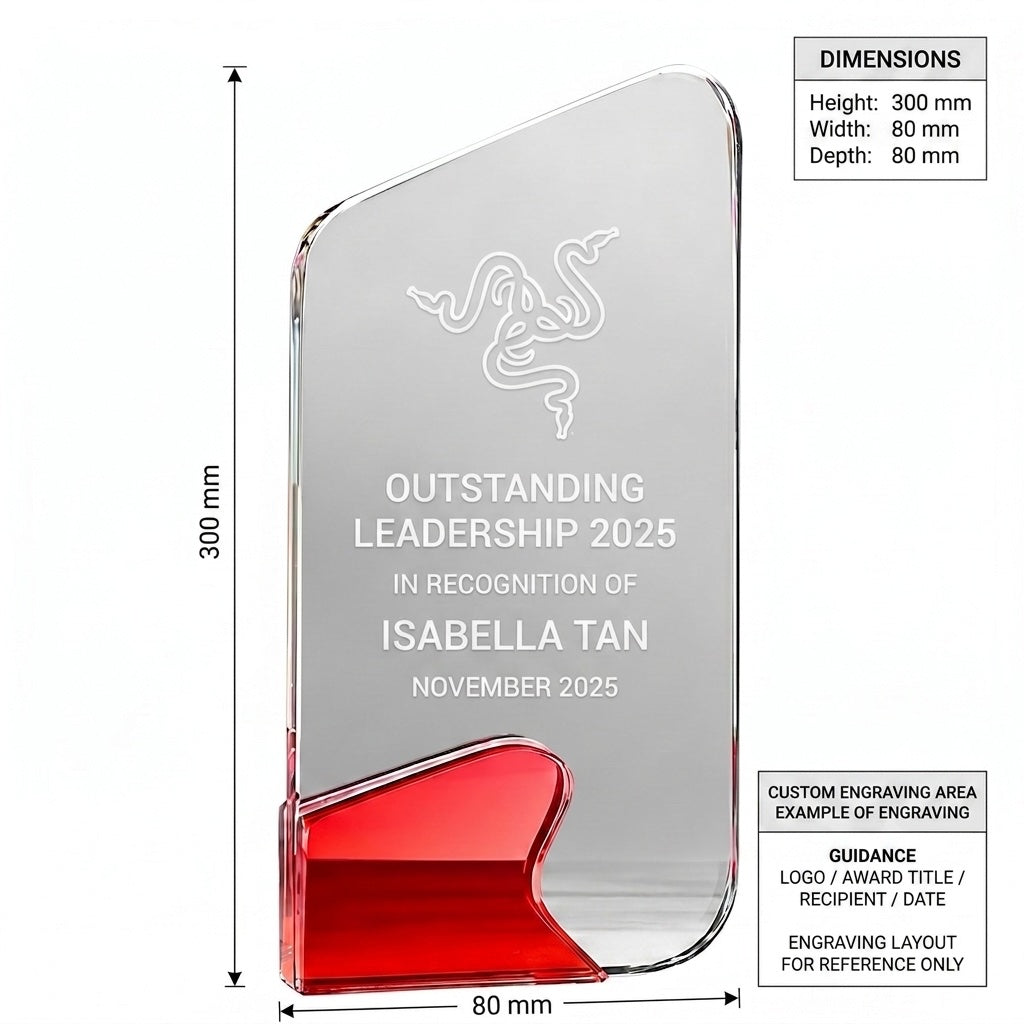 JC-1290A 彩色水晶奖杯 / Standard Crystal — Trophy — dimensions and engraving area