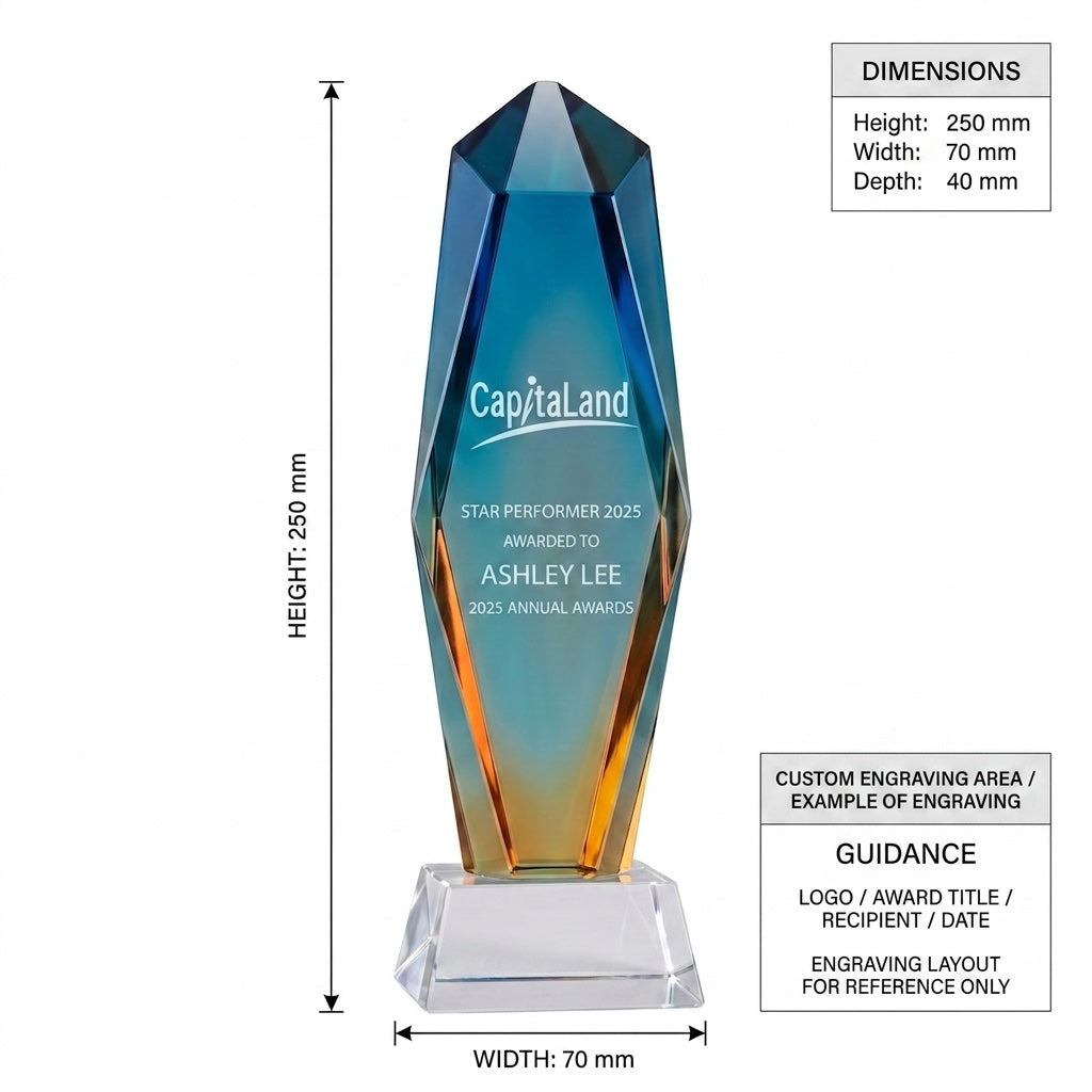 JC-1291A 山  峰 / Standard Crystal Edition — dimensions and engraving area