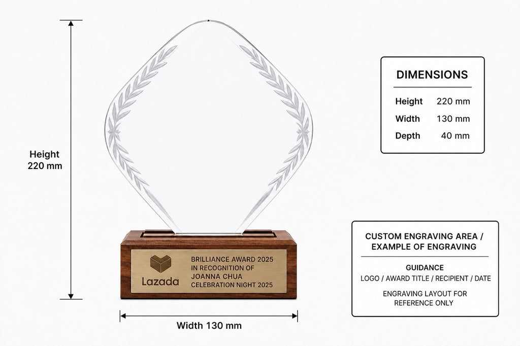 JC-1422 晶木斜四方 / Standard Crystal Edition — dimensions and engraving area