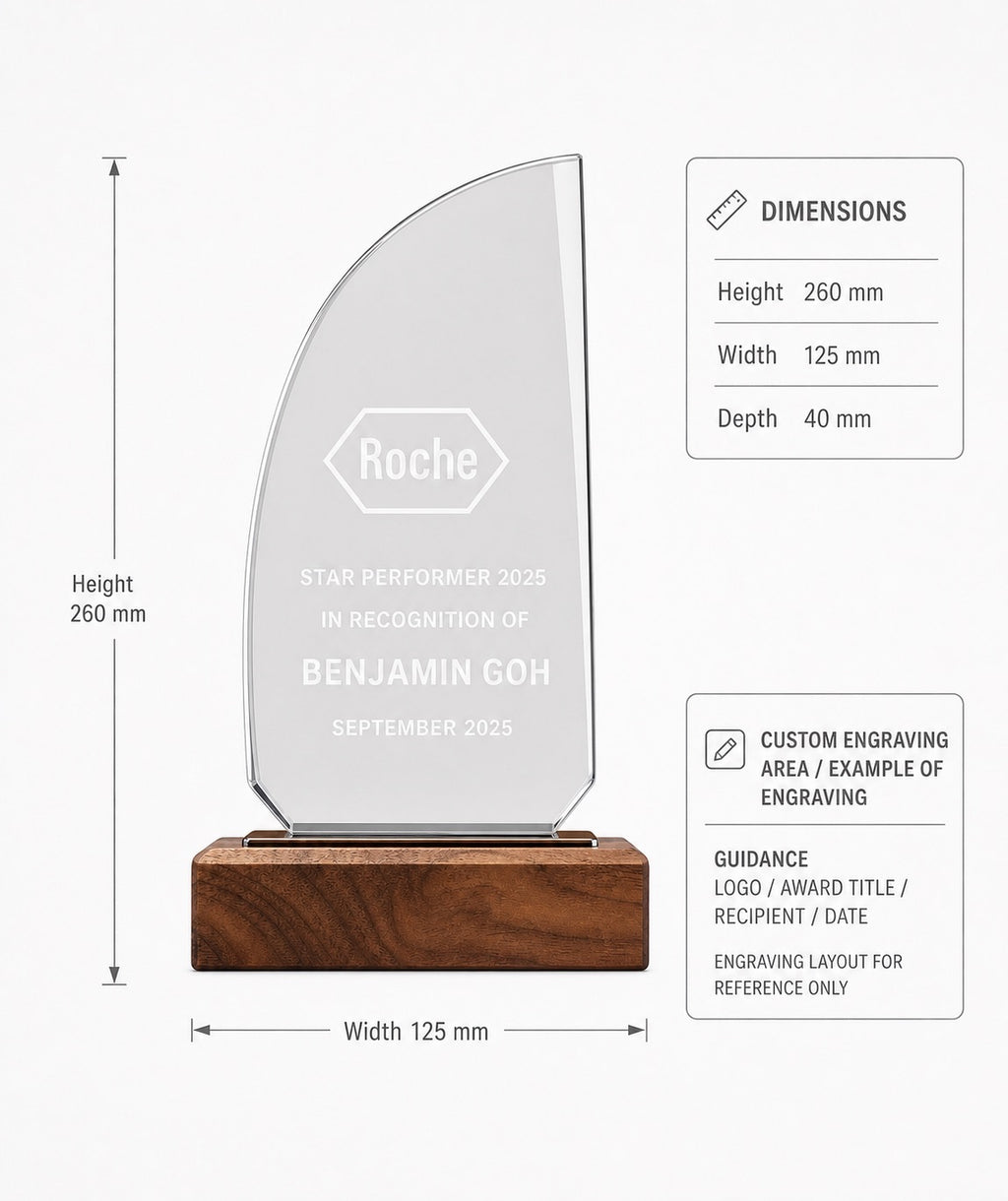 JC-1425 晶木风帆 / Crystal-Wood Sail — dimensions and engraving area