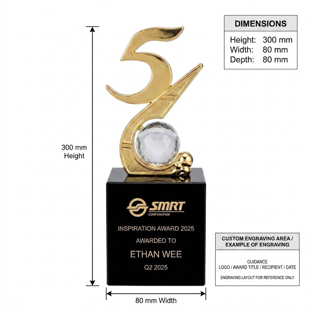 JC-1591 周年庆奖杯 / Standard Crystal — Trophy — dimensions and engraving area