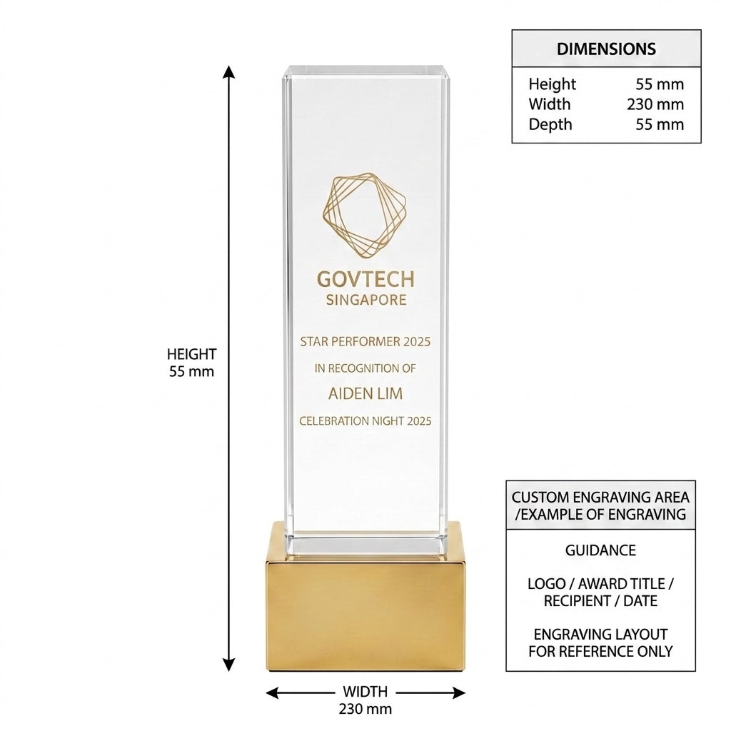 JC-1608 金属柱 / Standard Crystal — Column — dimensions and engraving area