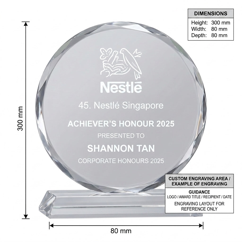JC-2010 太阳花奖牌 / Standard Crystal — Medal — dimensions and engraving area