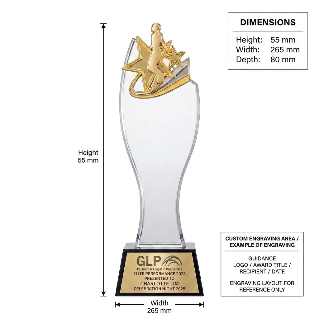 JC-2411 运动奖杯系列 / Standard Crystal — Trophy - Variant 2 — dimensions and engraving area