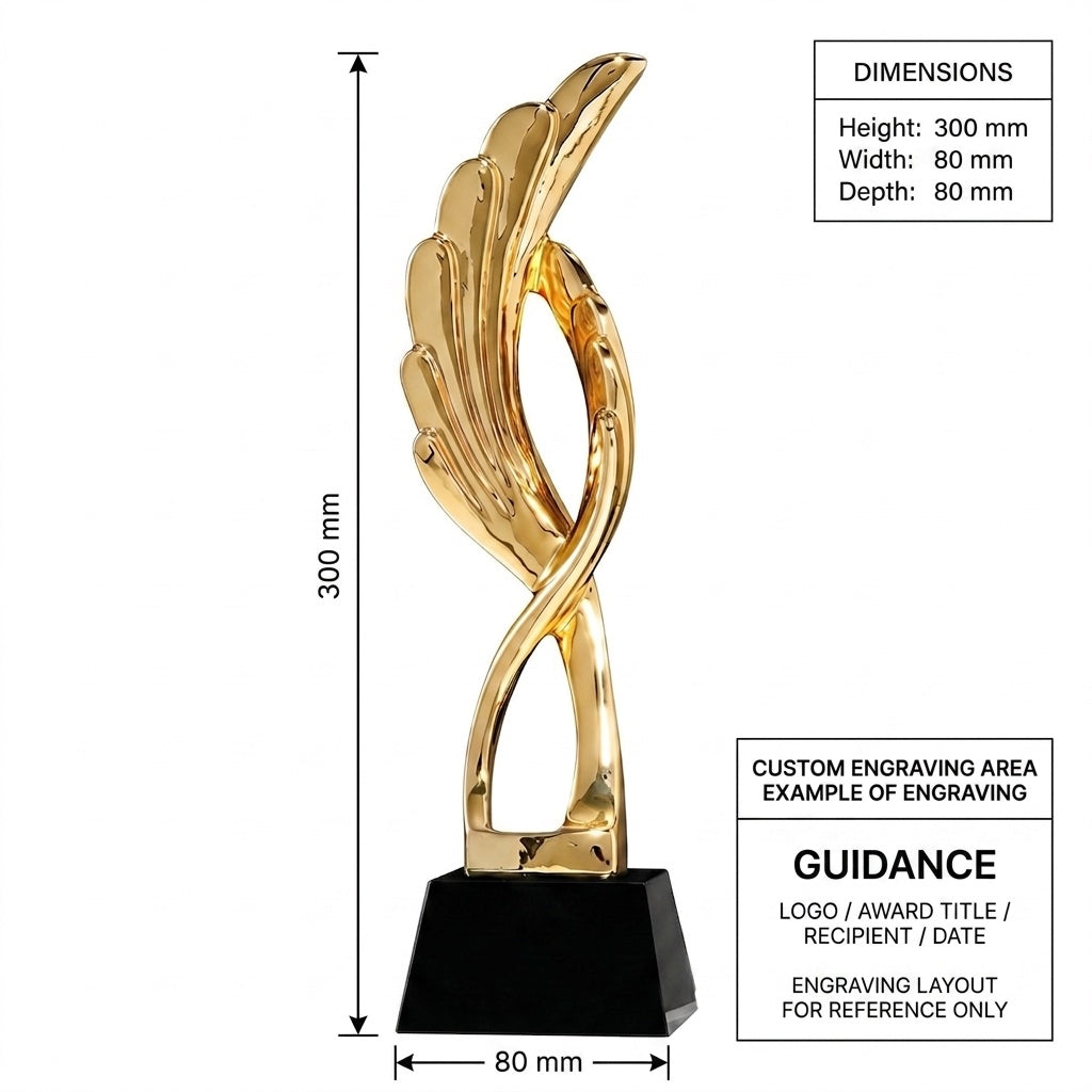 JC-3001 如鹰展翅A / Standard Crystal — Eagle — dimensions and engraving area