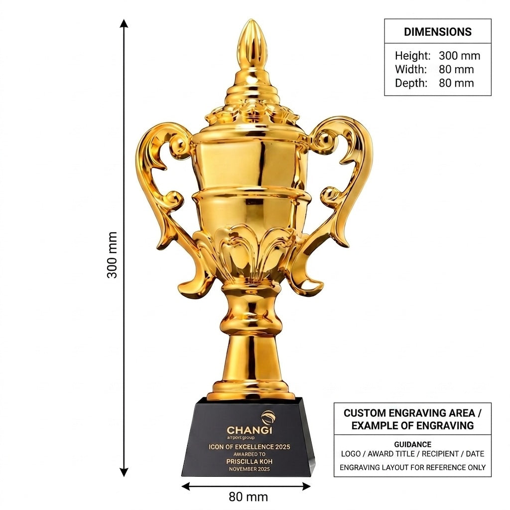 JC-3050 璀璨奖杯B / Standard Crystal — Trophy — dimensions and engraving area