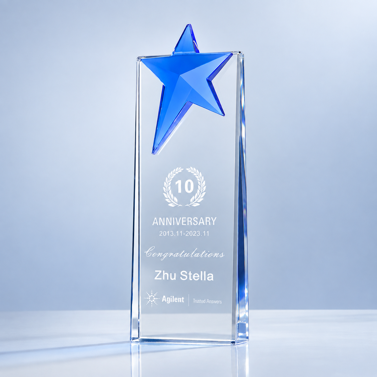 JC-5014 蓝星晶柱 / Standard Crystal — Blue Star — engraving sample